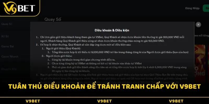 Tuân thủ điều khoản để tránh tranh chấp với V9BET